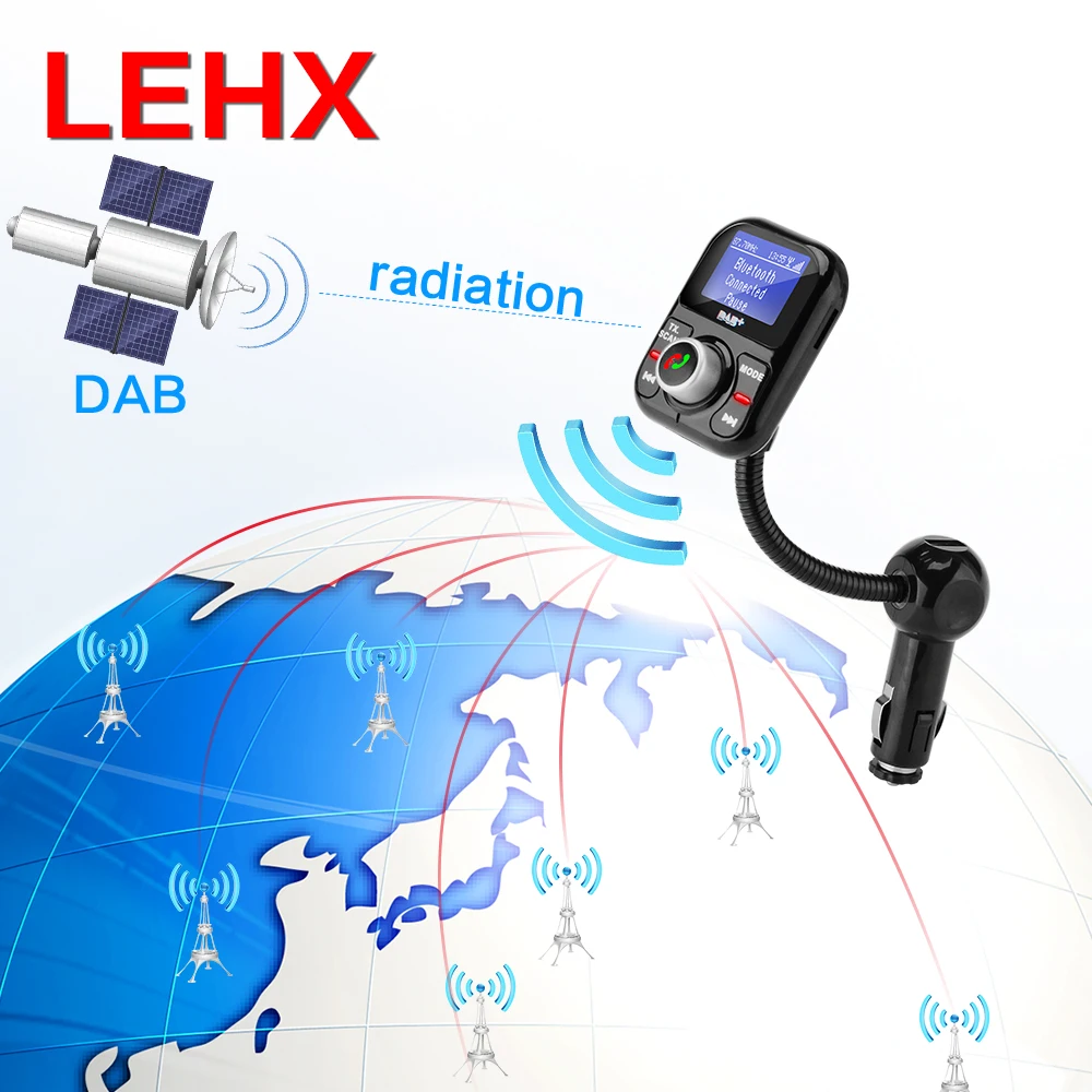 

Lehx Car Digital DAB Radio In-car with FM Transmitter LCD Display Bluetooth Handsfree Kit Digital Audio Broadcast USB Charg