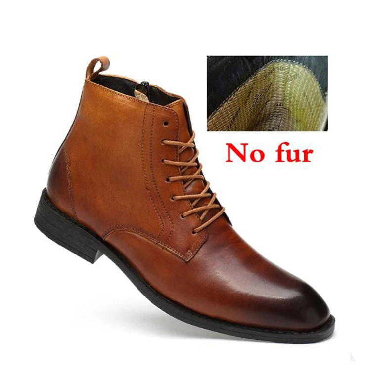 Осенне-зимняя обувь; мужские ботинки наивысшего качества из натуральной кожи; водонепроницаемые зимние деловые ботинки; резиновая обувь на шнуровке; Прямая поставка - Цвет: light brown no fur