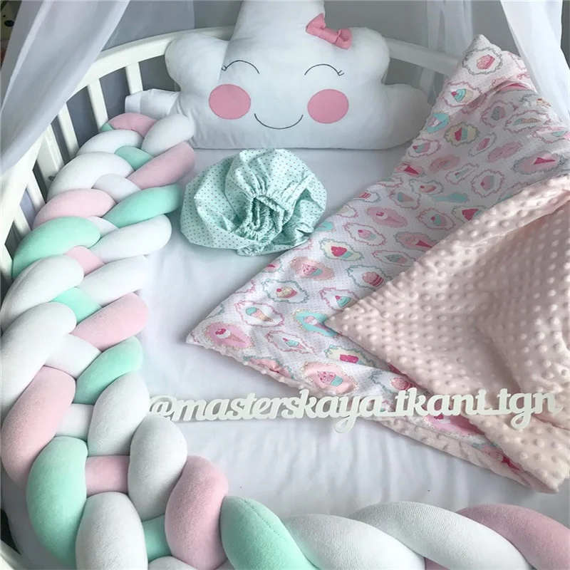 

2M Length 4 braids lovely Knot Newborn crib Bumper fence Knotted Braid Pillow Baby Bed sleep protector Infant Room Decorator