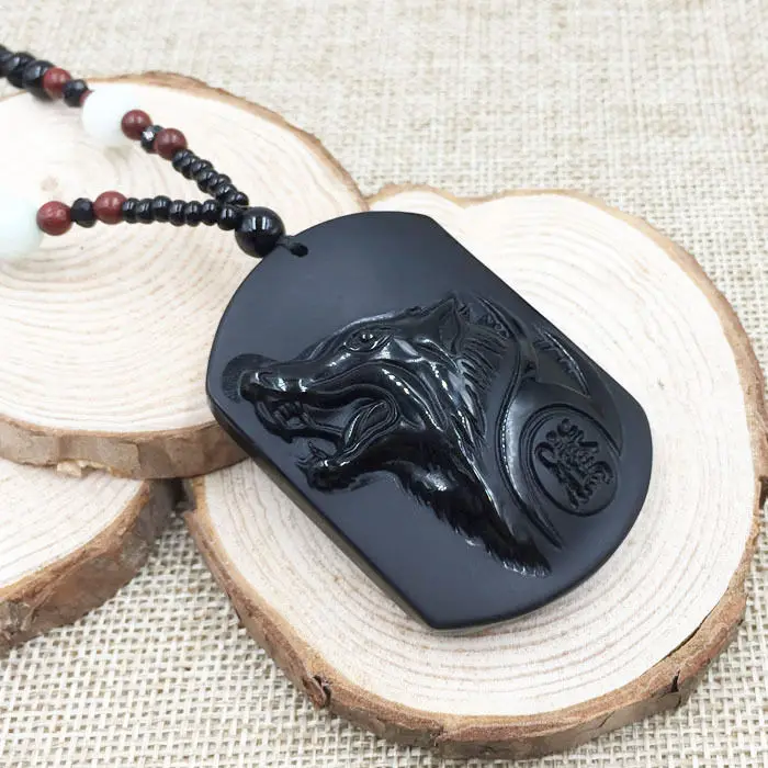 

A-80 Vintage China Hand-Carved Wolf 100% Natural Grade A Obsidian Jade Pendant