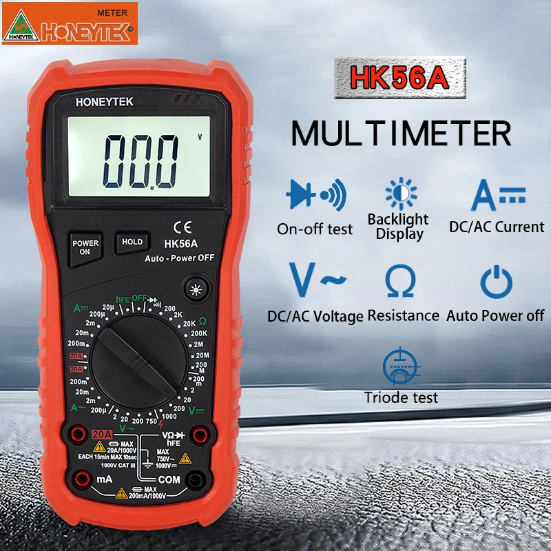 

HONEYTEK HK56A Multimeter Meter tester Digital LCD Current AC/DC Temperature Tester Voltage Resistance Capacitance Frequency !