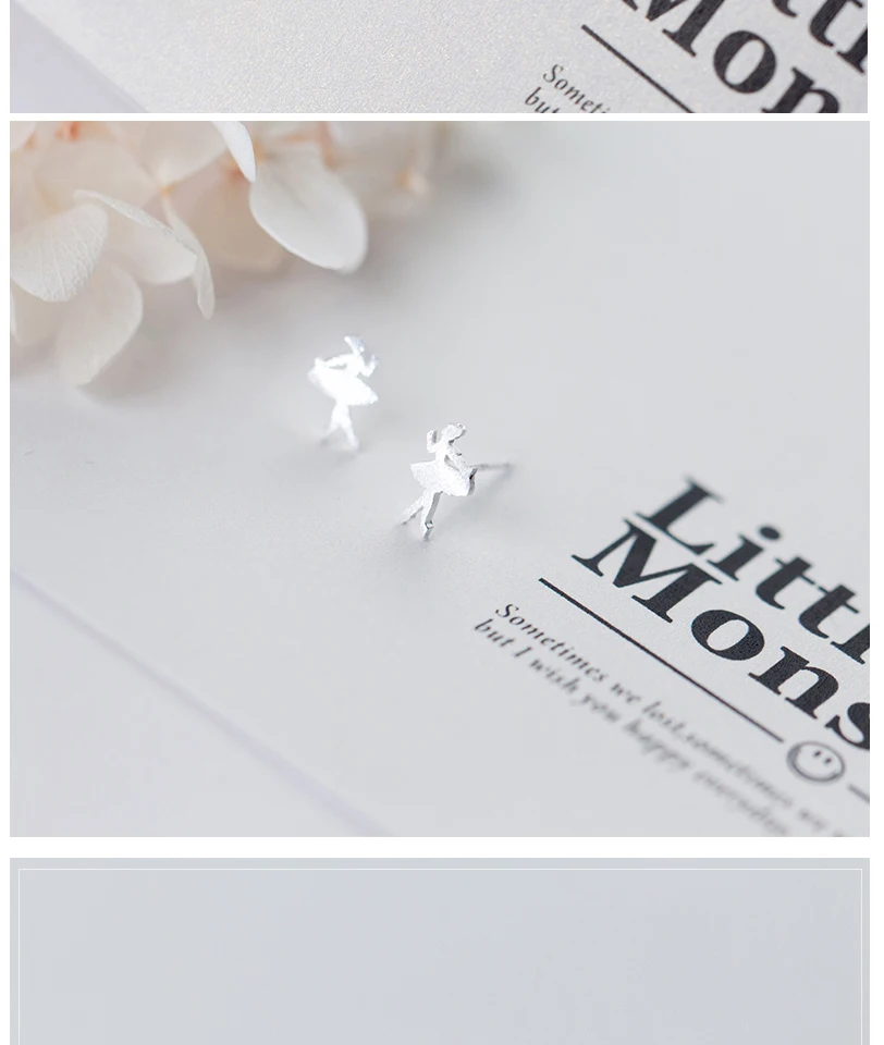 Exquisite 100% 925 Sterling Silver Fashion Cute Tiny Ballet Dancer Stud Earrings For Women School Girls Daughter's Kids Gift (3)