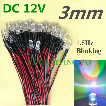 

12V RGB color changing led 3mm Prewired LED 20cm Pre Wire cable leds(RGB fast flashing led)