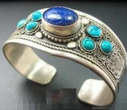 

Wonderful Tibet Silver inlay Lapis Lazuli Cuff Bracelet