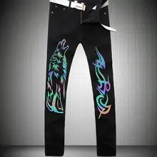 28-38 хит весна/осень мужские новые модные обесцвеченные светлые волчьи ночные легкие блестящие хлопковые черные узкие джинсы-стрейч