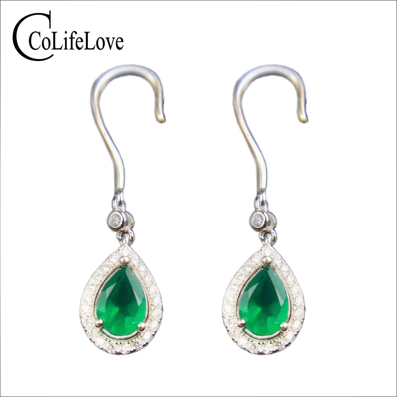 Classic silver emerald drop earrings for weddings natural pear cut