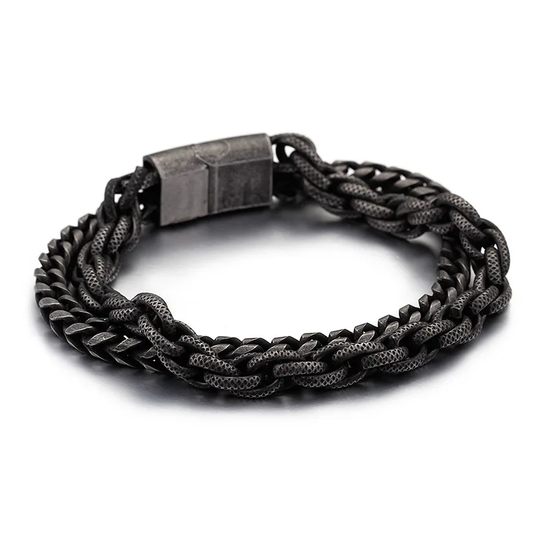 Fashion Punk Men Punk Rock Chain Bracelet Retro Black Titanium Steel