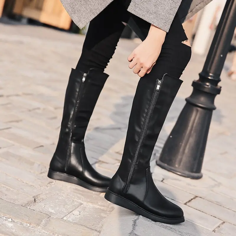 

2018 autumn winter new women's shoes casual muffin bottom female Thick bottom high boots casual wild zipper Martin boots .