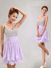 Chiffon Short Mini V Neck Sequins Beading Bridesmaid Dresses 2016 New Popular Wedding Party Dress