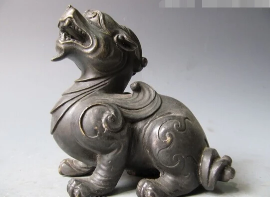 

wholesale factory 5"Chinese regius pure bronze Copper talisman Animal Foo Dog beast Monstes Statue