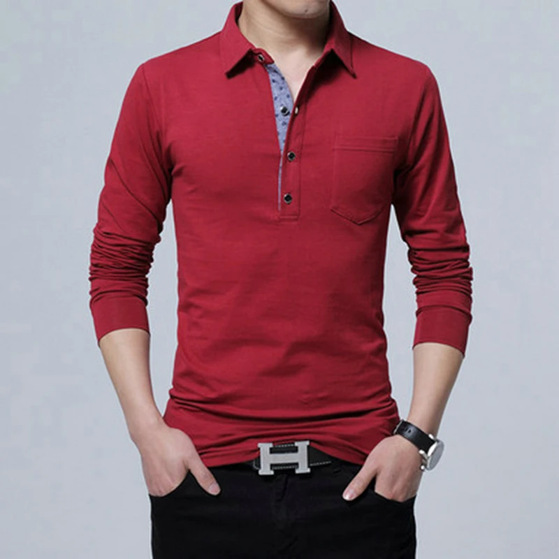 MISNIKI 2018 men long sleeve polo shirts stand collar casual shirts for man M-5XL AXP59 photo