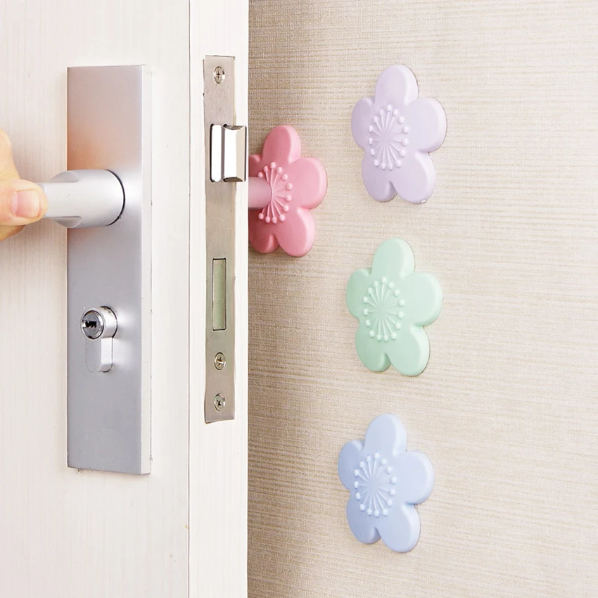 

1pc Wall Thickening Mute Door Fenders Flower Modelling Rubber Fender Handle Door Lock Protective Pad Protection wall stick
