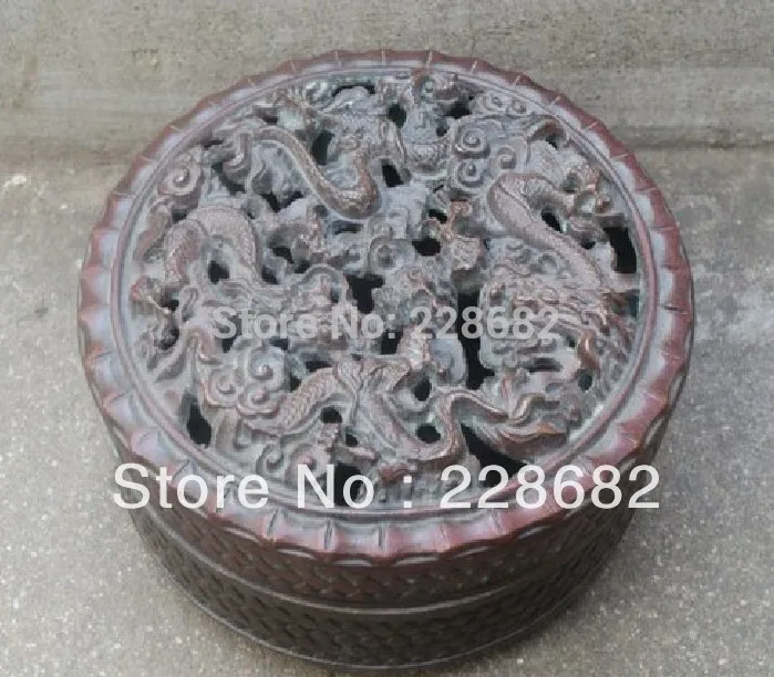 

Metal Crafts Chinese Old Copper Incense Burner Carved Double Dragon Play Bead