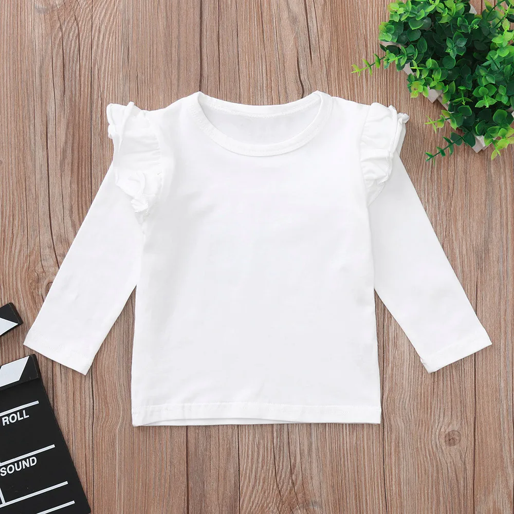 Toddler Baby Girls Solid Long Sleeve Ruffles Candy Color T Shirts Tops Clothes