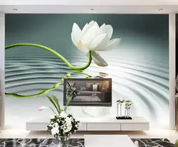 Белый цветок Лотоса Росписи 3D Наклейки Крупные Фото Обои Холст цветочные Обои Водонепроницаемый Гостиная Стены Декор На Заказ