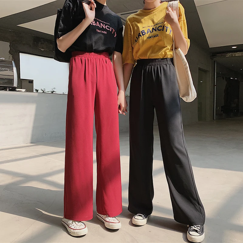 

2019 Autumn Women's Trousers Fashion Casual Loose Chiffon Wide Leg Pants Mopping Pants Solid High Waist Was Thin Female Pants