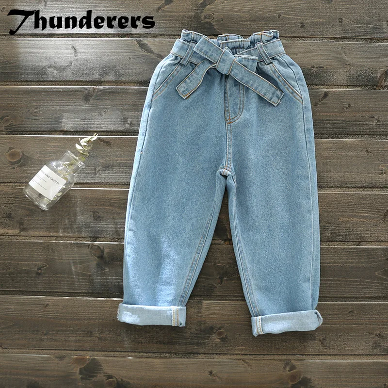 

Thunderers 2019 Fashion High Waist Kids Jeans For Girls Boys Spring Autumn Children's Blue Trousers Cotton Kids Long Pants
