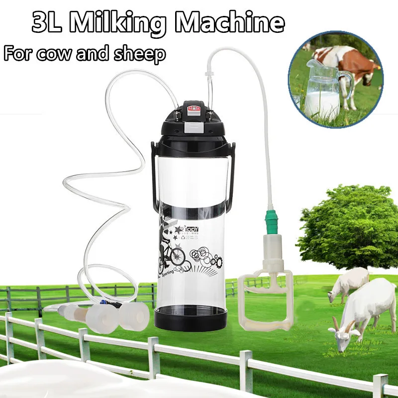 

Sucking Milking Machine 3L 0.8 Gal Double Head Portable Farm Milk Bottle Vacuum Pump Bucket Milker Barrel Sheep Goat Cow Home