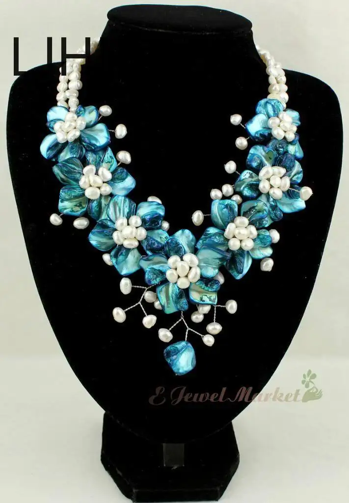 

LJHMY new blue MOP shell FW pearl flower necklaceWomen Wedding Party Necklace Gift