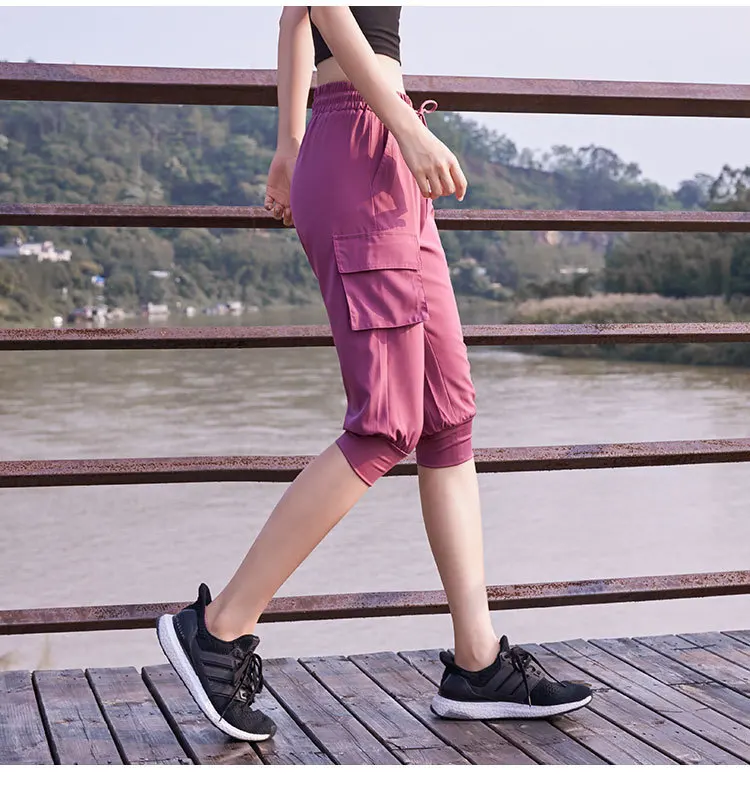 Loose large pocket yoga running fitness casual sports pants women's cropped trousers quick-drying