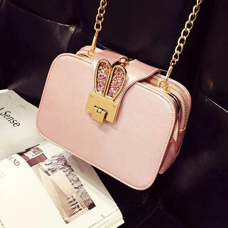 Women Handbags Casual Rabbit Ear Crossbody Shoulder Bags Fashion Chain Designer PU Leather Metal Lock Mini Square Bag SS0417 (6)