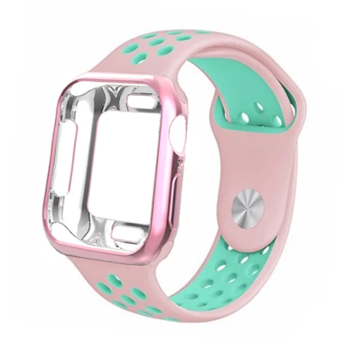 Силиконовые спортивные ремешок для наручных часов Apple Watch 4 полосным чехол 42 мм 44 мм, correa, aplle 38 мм 40 мм наручных часов iwatch серии 4/3/2/1 браслет на запястье браслет ремень - Цвет ремешка: pink green 6