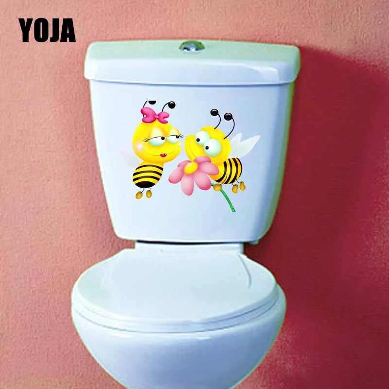 YOJA 22.5X17.9 CM Animal Dos Desenhos Animados Mural Dois Bonitinho Abelha Quarto Home Decor Adesivo de Parede Wc Decal T5-0955