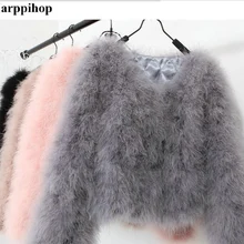 Harppihop 13 цветов модное сексуальное женское пальто из страусиной шерсти с мехом индейки пуховое короткое пальто размера плюс зимняя Праздничная куртка с длинным рукавом