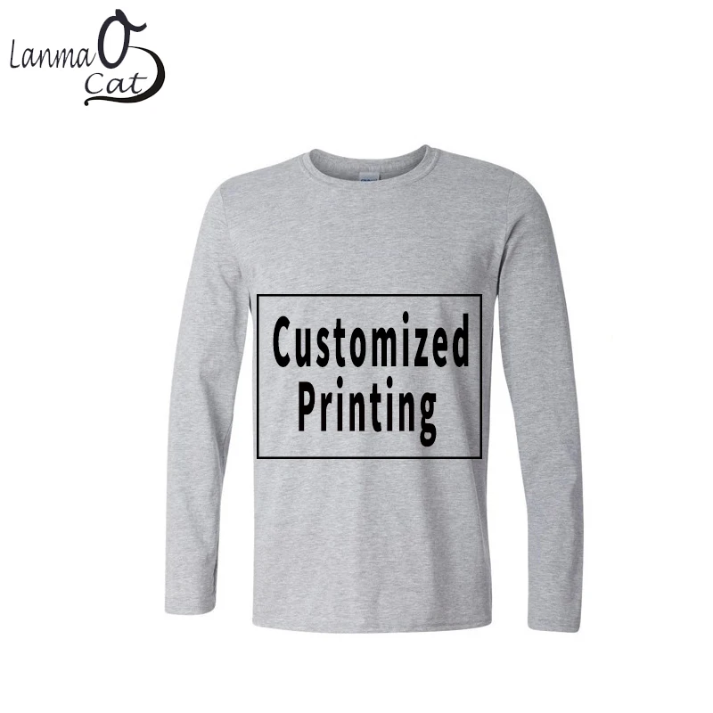 

Lanmaocat Long Sleeve Cotton Private Male T Shirts Personality Photo Picture Logo Printed Custom Printing Shirts Free Shipping