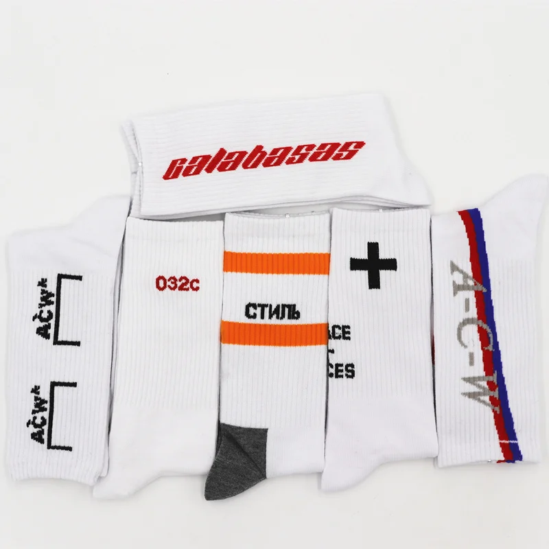 

2019 men women socks kanye west calabasas ctnnb heron preston ACW P+F socks Cotton Blends hip hop fashion White long socks