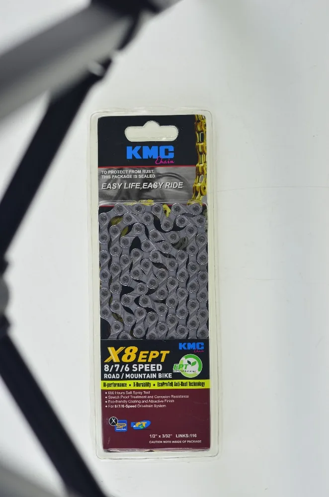Серебристая велосипедная цепь KMC X8EPT 116 звеньев 8 16 24 скорости без