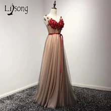 Rojo Apliques Una Línea de Dos tonos Vestidos de Baile robe de soirée Larga Maxi Vestidos de Fiesta de La Vendimia 2017 Personalizada vestido de Fiesta Formal vestido de Los Vestidos