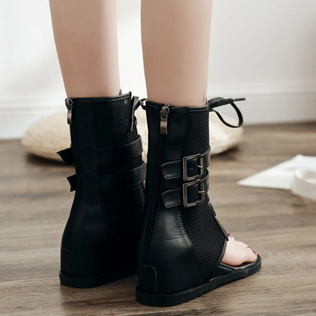 Женские босоножки с открытым носком SAGACE черные в римском стиле пряжкой на лето