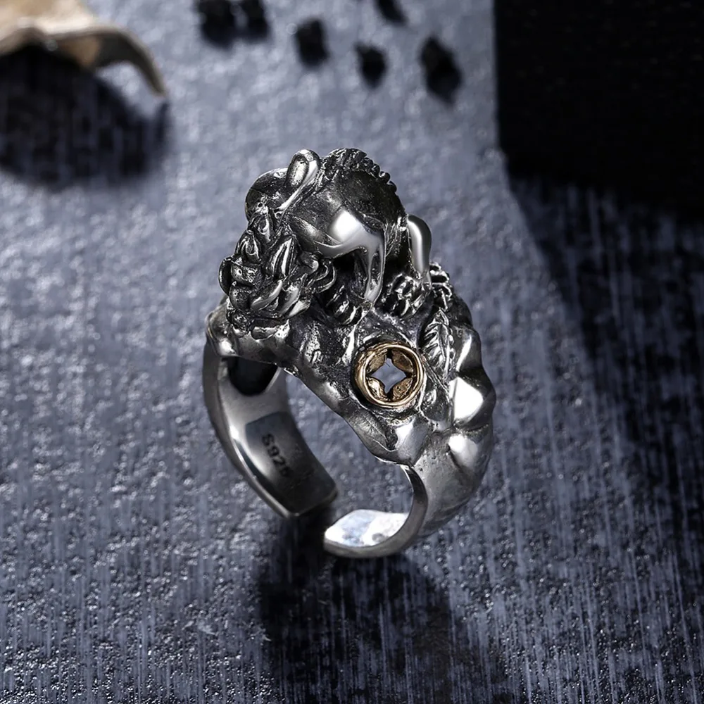 GOMAYA мужское тайское серебряное гравированное кольцо с изображением Льва в стиле панк S925 Стерлинговое Серебро Ретро смелое Открытое кольцо