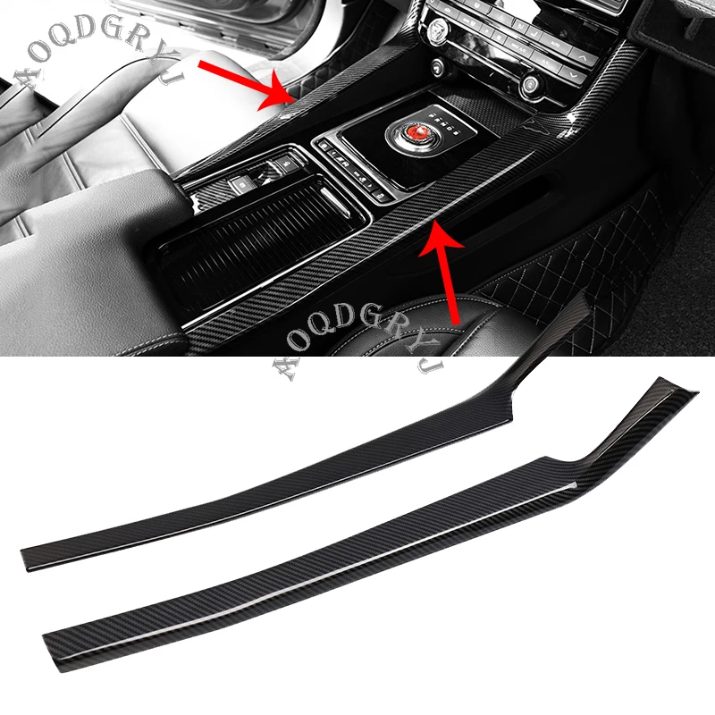

For Jaguar F-PACE 2016-19 Carbon fiber texture Car central control gear side Molding strips cover Decorative sticker Car styling