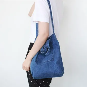 

Women Canvas Bucket Shoulder Bag Denim Hand Bags for Women 2019 Girls Handbag School Book Laptop Bag Mummy Shopping Bag Capacity