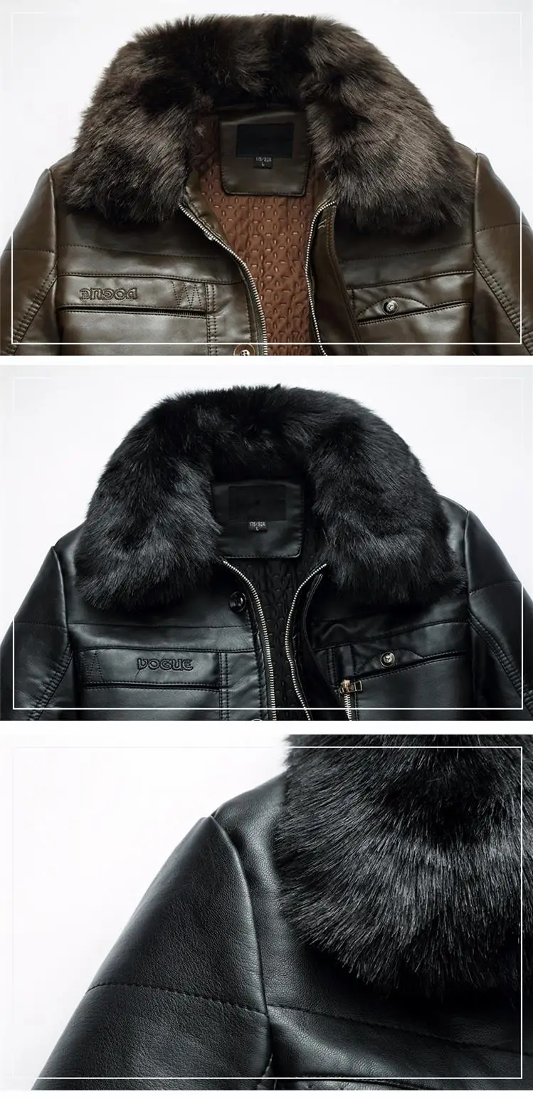 2019 новая зимняя куртка Мужские кожаные куртки меховой воротник Бизнес однотонные флисовые мягкие мужские пальто из искусственного меха