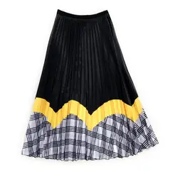2019 летние длинные чай с молоком решетки дна стандартная юбка Hong Kong аромат A-LINE Высокая талия плиссированная юбка