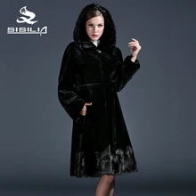 SISILIA 2016 New ladies’ Genuine mink fur coats,Real rabbit fur coats,Fashion slim with belt,Women natural black coats of fur