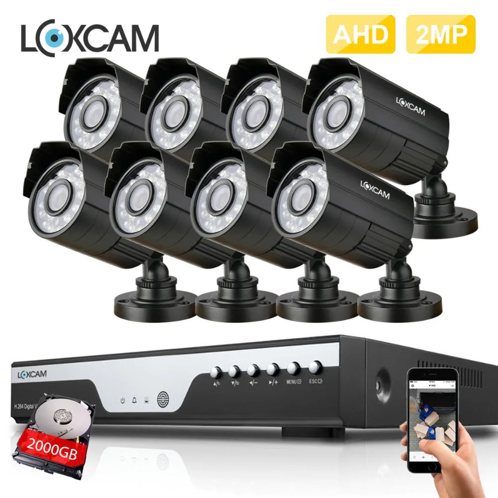 8CH Full HD AHD H 1080P DVR System 8pcs 2MP IP66 waterproof outdoor