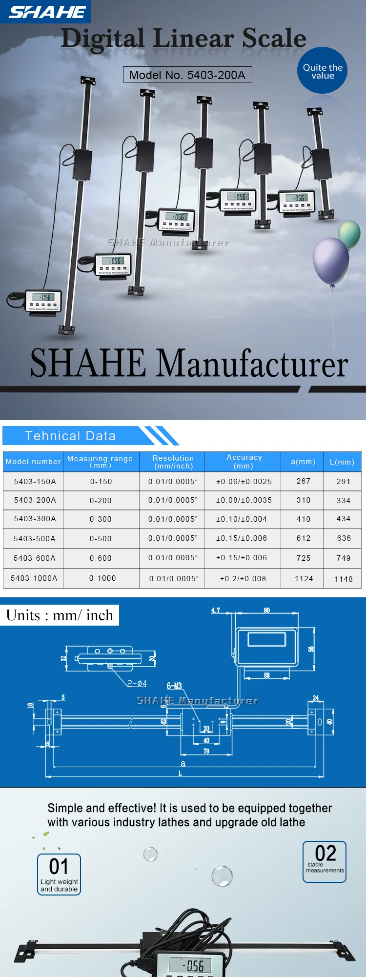 Shahe 0-200 мм 0,01 мм DRO Магнитный дистанционный цифровой индикация Цифровая Линейная Шкала внешний дисплей