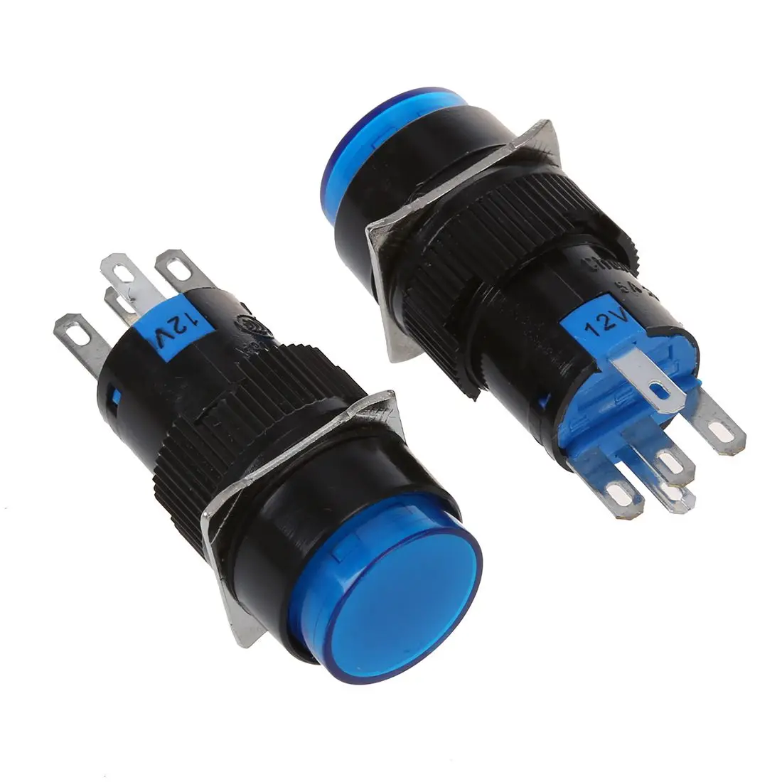 5 x DC 12V Blue Light 5P Momentary Panel Mount Round Push Button Switch