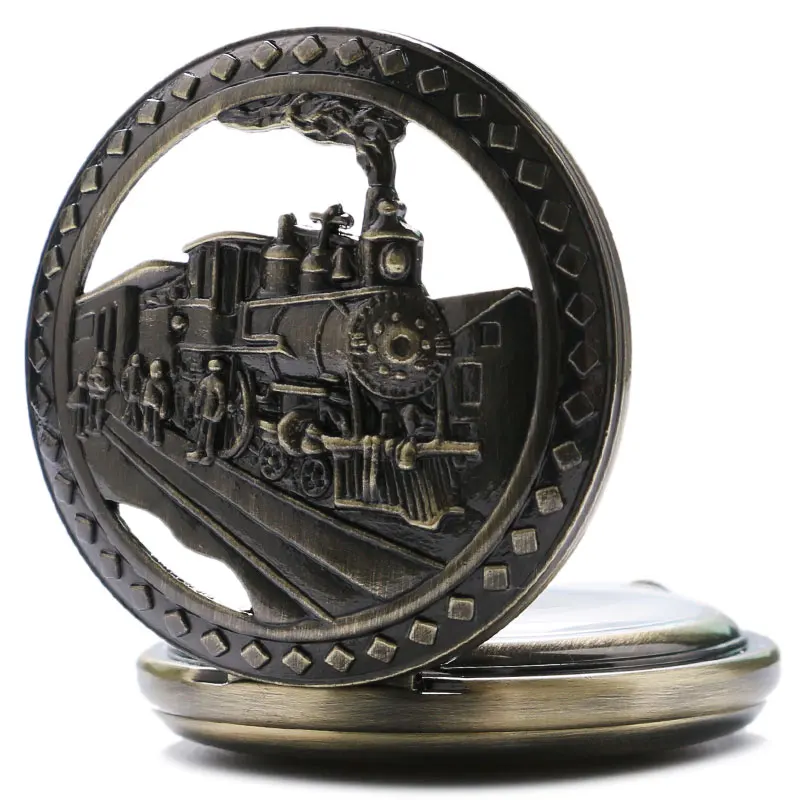 Новая мода паровой поезд карманные часы Серебряный Железнодорожный Дизайн Ретро кварцевые часы для мужчин ребенок подарок