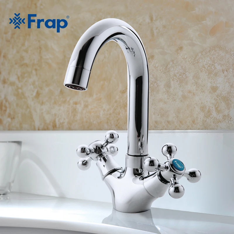 Silver Bathroom faucet Dual Handle Vessel Sink Mixer Tap Hot and cold separation switch F1319
