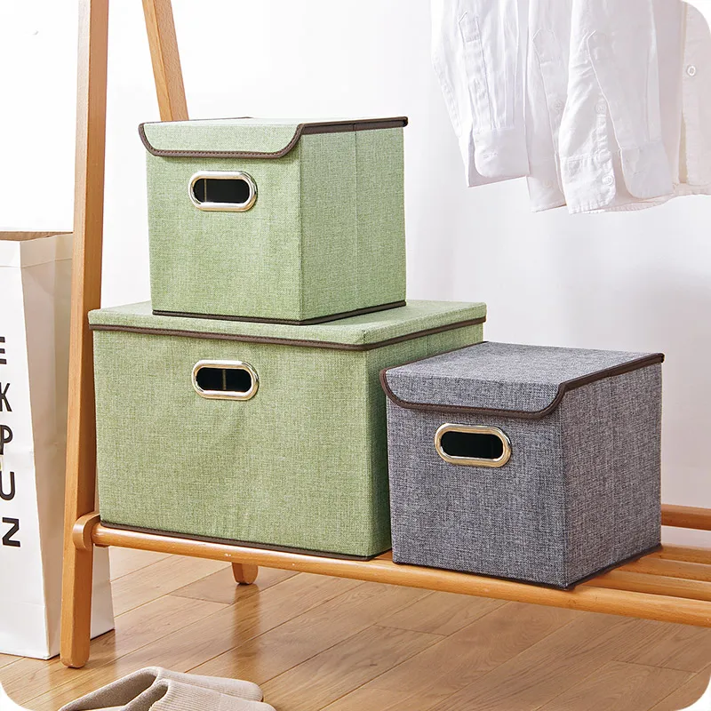 طوي خزانة ملابس صناديق القطن الكتان كبيرة مكتب أشتات لعبة منظم مع غطاء للطي علب تخزين منظمة طوي خزانة ملابس صناديق القطن الكتان كبيرة مكتب أشتات لعبة منظم مع غطاء للطي علب تخزين منظمة