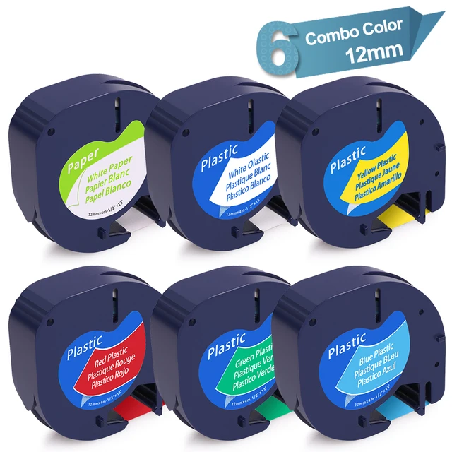 Best Price Wonfoucs 6 Rolls Compatible Dymo LetraTag 91330 91331 91332 Mixed Colors 12mm Label Tapes 91333 91334 91335 For LT-100H Printer