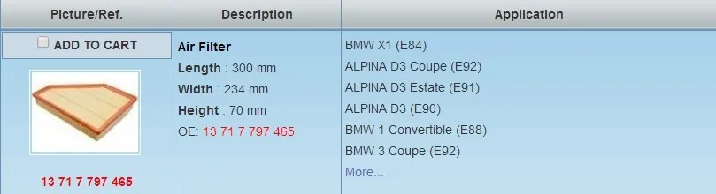 Filtro de ar para Bmw 116d 118d 120d 123d E90 E91 E92 E93-3 316d 318d 320d 325d 335d 13717797465 Rk522 E81 - E82 E87 E88-1 3 Filtros de ar