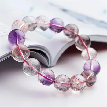 

Brazil Colorful Natural Rutilated Quartz Bracelets For Women Female 14mm Natural Supwer 7 Seven Melody Stone Round Bead Bracelet