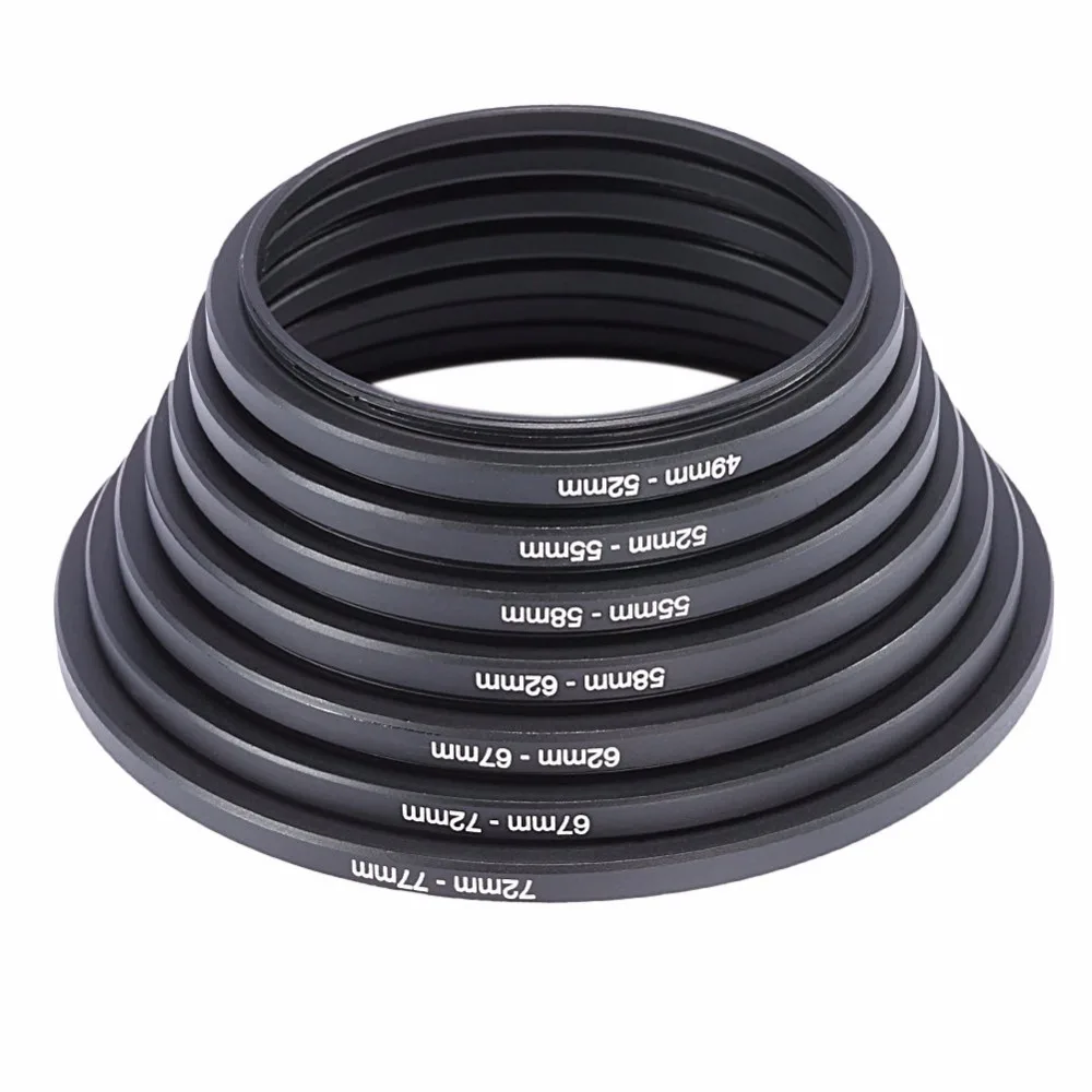 

7pcs Metal Step Up Rings Aluminum Universal Lens Adapter Filter Set 49-52-55-58-62-67-72-77 mm 49mm-77mm