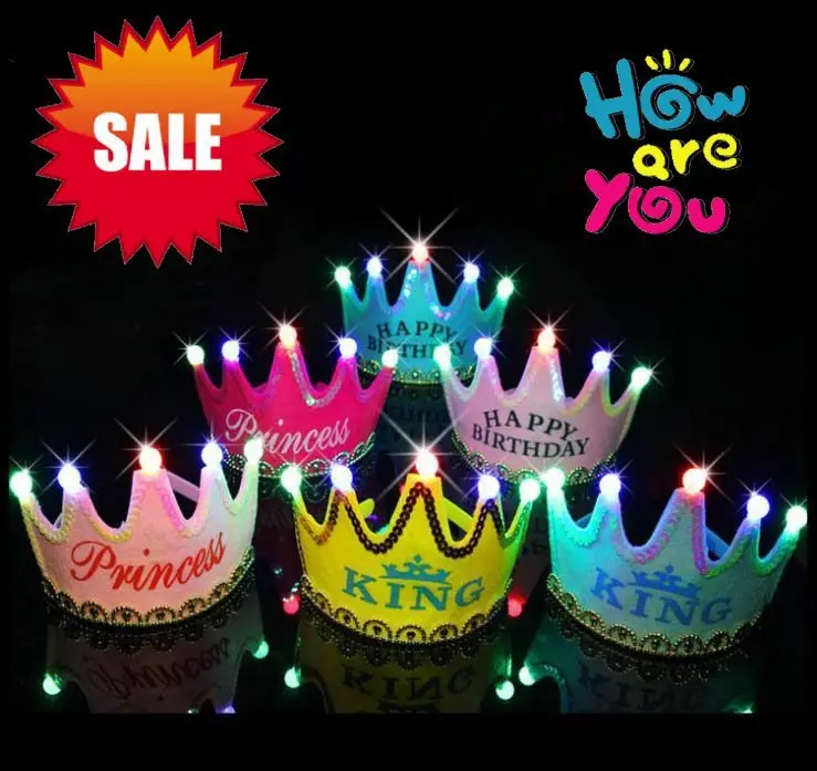 

Birthday Cap Happy Glowing 5 lamp Crown Cap King Princess crown headdress Birthday party dress up supplies Christmas carnival